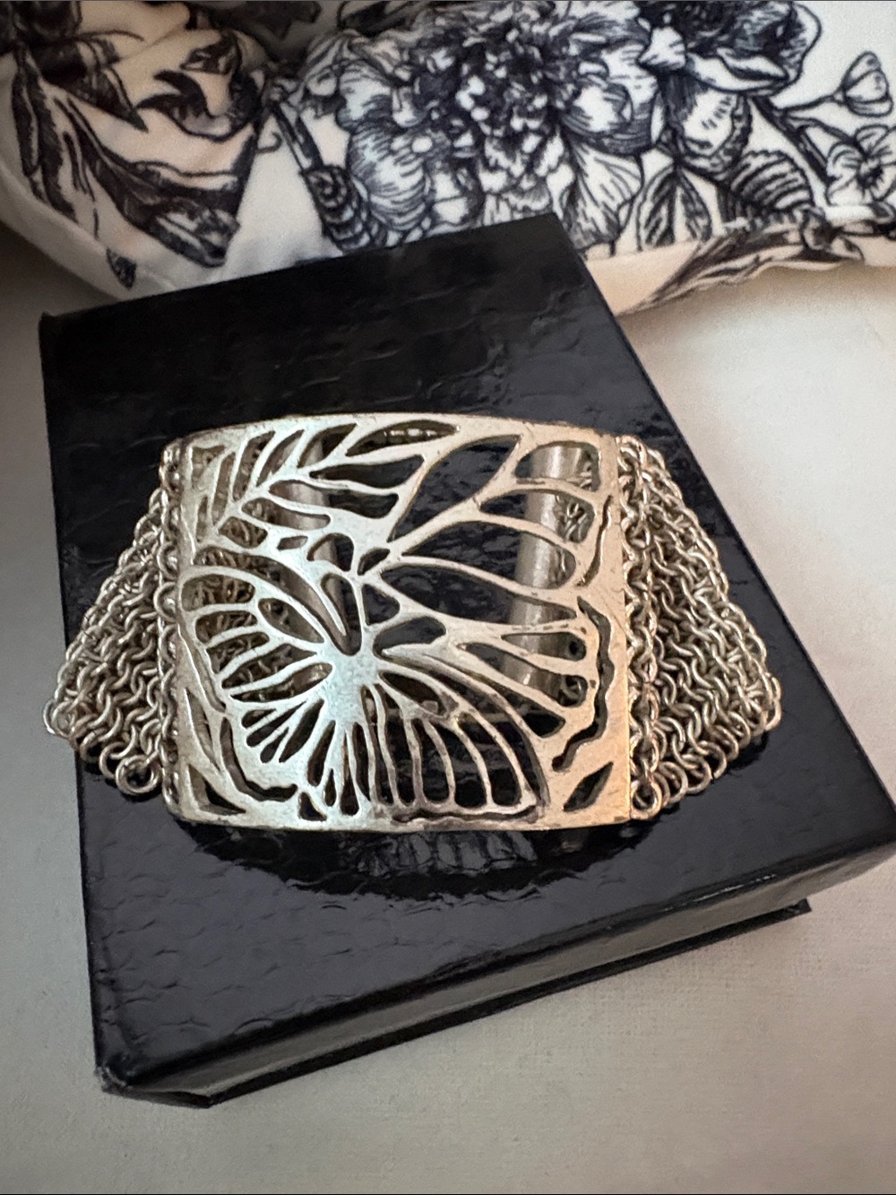 Vintage Silver Floral Cutout Multi-Chain Bracelet